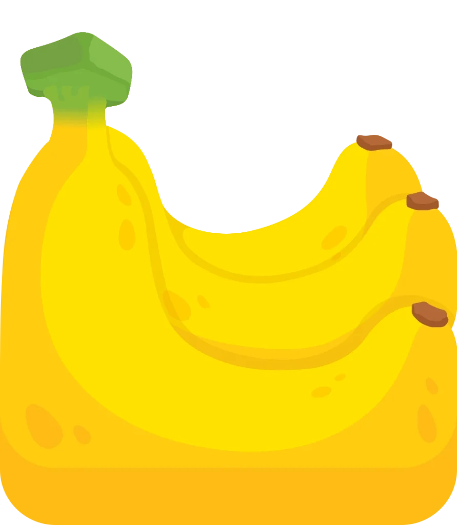 Three bright yellow bananas stacked