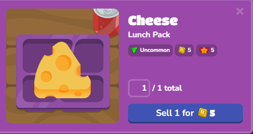 Cheese lunch pack with rarity details