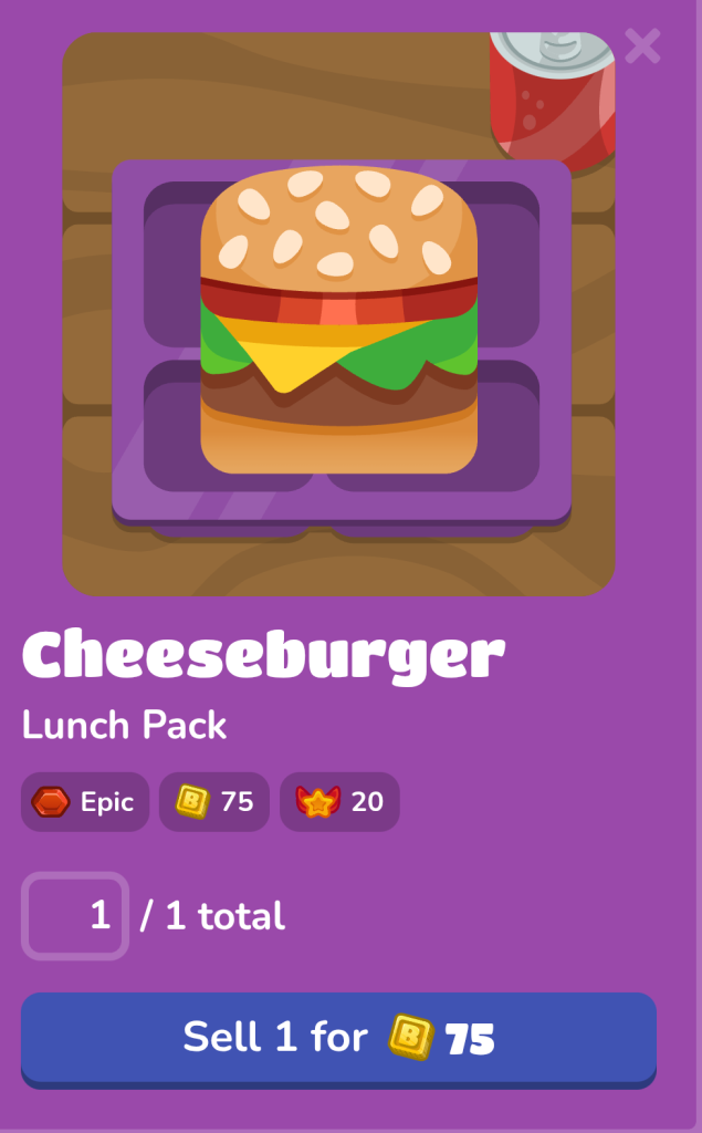 CheeseBurger Blook 3 In game details of blook